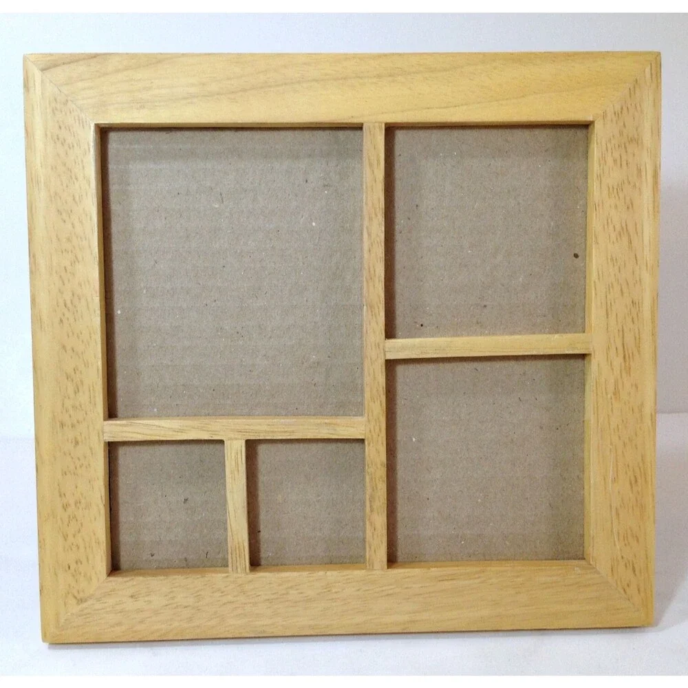 Vintage 9 x 9 Natural Wood Picture Frame Stand or Hang Holds 5 Photos